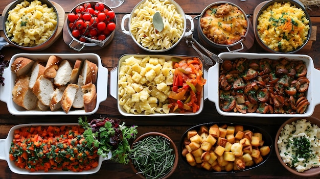 Photo homemade dishes shared at a cozy potluck dinner gathering