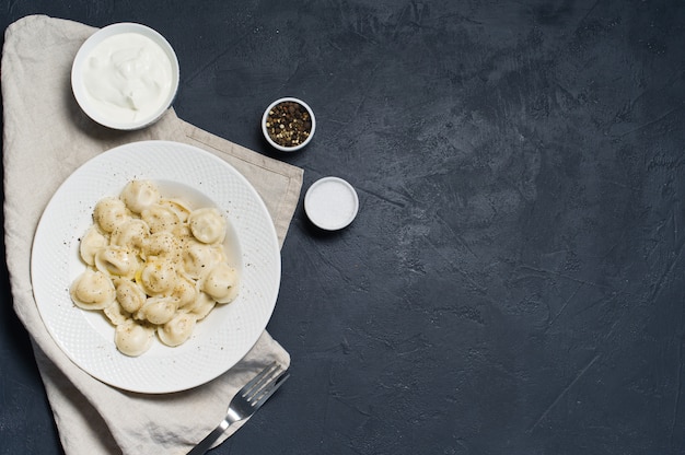 Homemade dumplings on a plate. 