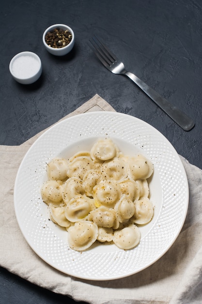 Homemade dumplings on a plate.