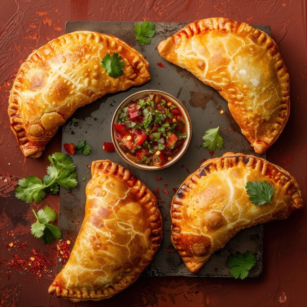 Photo homemade empanadas with chimichurri sauce