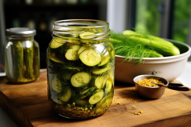 Homemade fermented pickled cucumbers in a jar