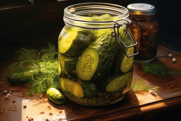 Homemade fermented pickled cucumbers in a jar