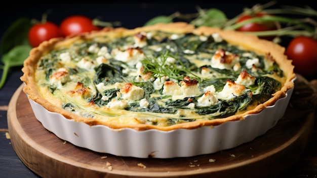 Homemade feta spinach quiche tart