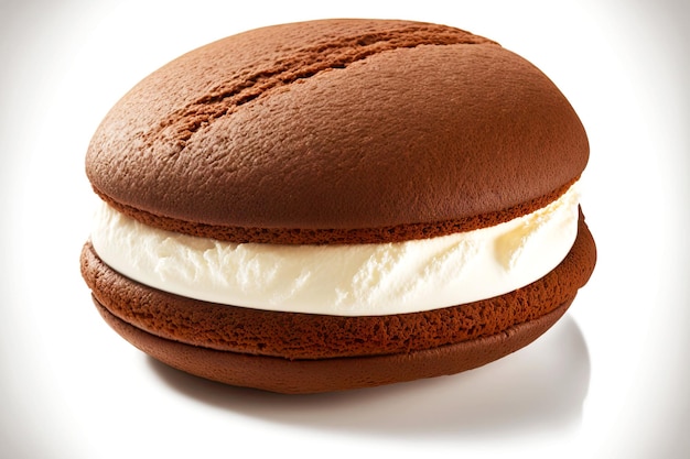 Homemade fluffy chocolate whoopie pie on white background