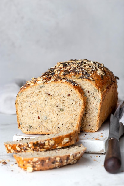 Homemade fresh whole wheat bread with seeds