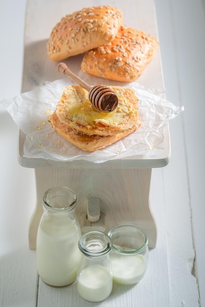 Homemade and fresh wholemeal buns in the morning