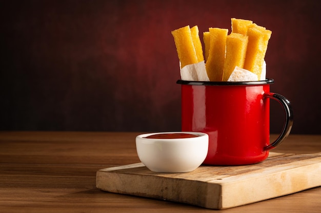 Homemade fried polenta on the table