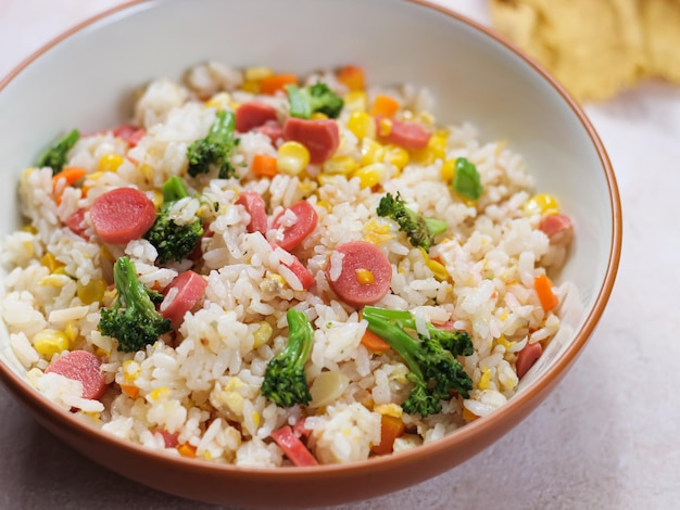 Homemade fried rice with mix vegetables