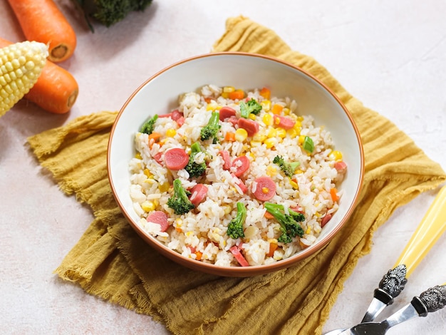 Homemade fried rice with mix vegetables