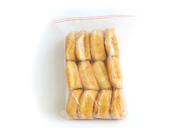 Homemade frozen food donuts packaged in plastic for sale in the market