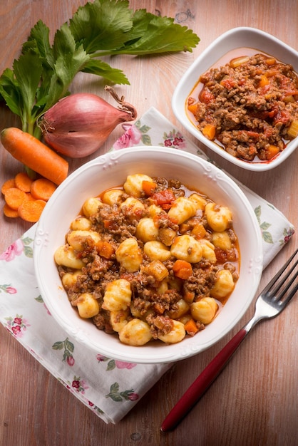 Homemade gnocchi with ragout sauce