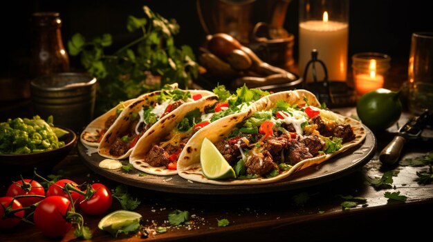 Homemade gourmet beef taco with fresh vegetables