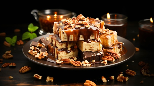 Homemade gourmet dessert chocolate caramel fudge