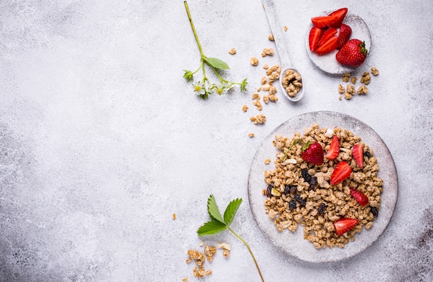 Homemade granola with fresh strawberry