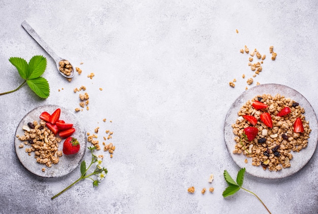 Homemade granola with fresh strawberry