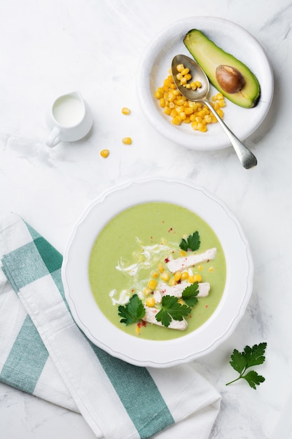 Homemade green soup puree from broccoli 