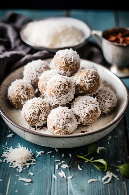 Photo homemade halva balls coconut topped