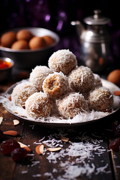 Photo homemade halva balls coconut topped