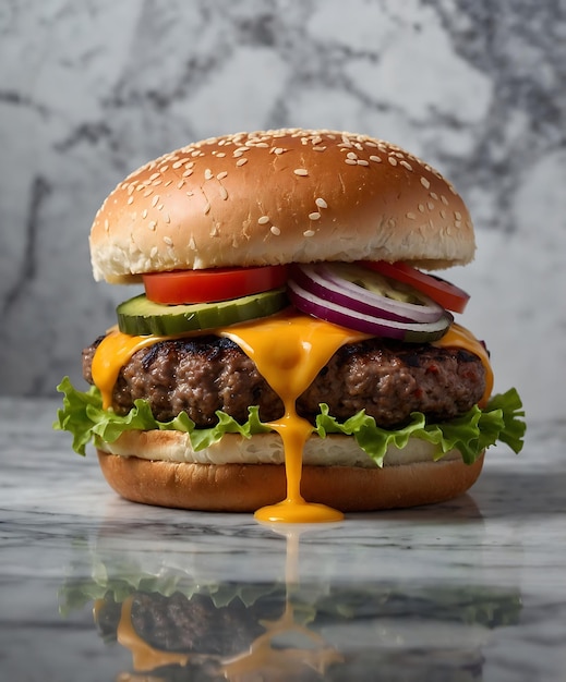 Homemade Hamburger on marble Background