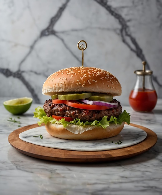 Homemade Hamburger on marble Background