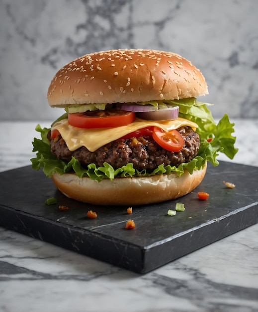 Homemade Hamburger on marble Background