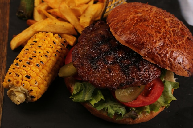 Homemade hamburger with fresh vegetables