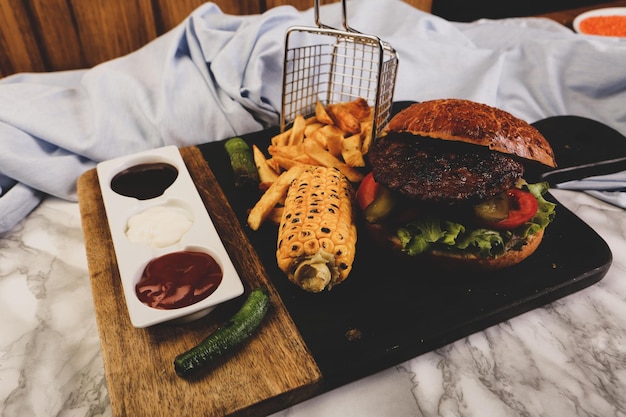 Homemade hamburger with fresh vegetables