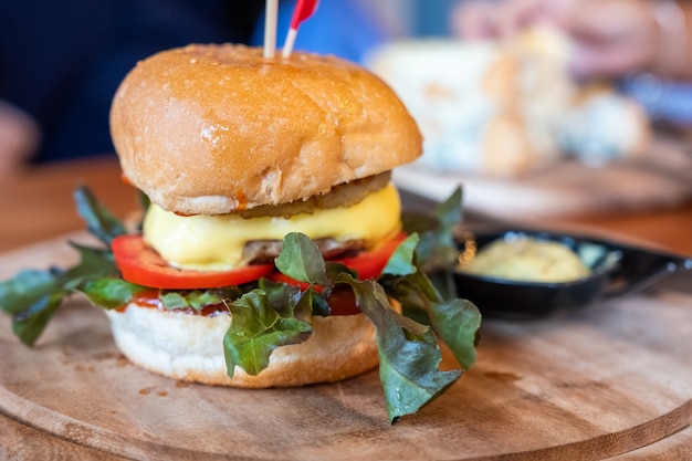 Homemade Hamburger with pork and cheese