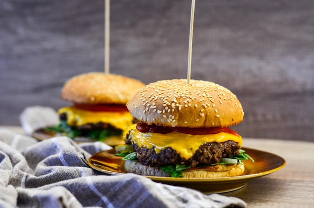 Homemade hamburgers on a plate