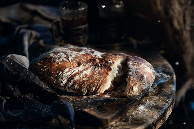 Homemade honey bread on the wooden table