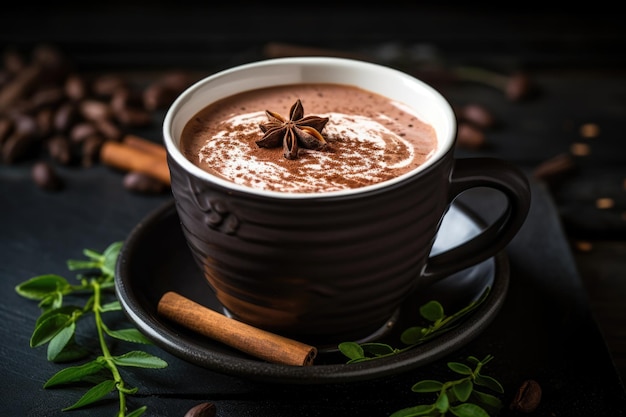 Homemade Hot Chocolate with Mint in a Cozy Black Mug A Warming and Festive Drink for Fall