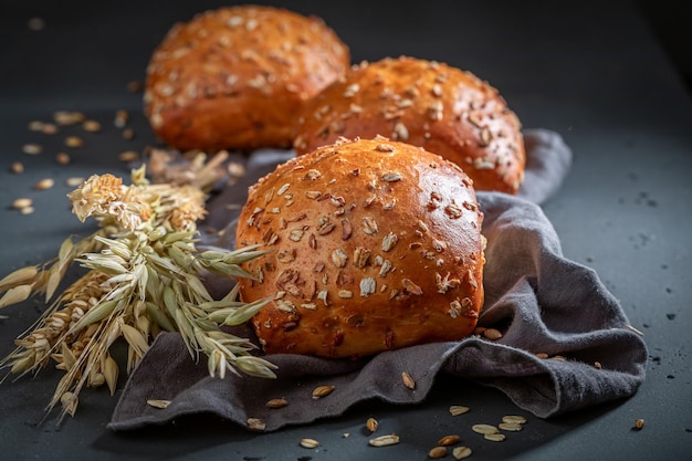 Homemade and hot oat buns for healthy breakfast