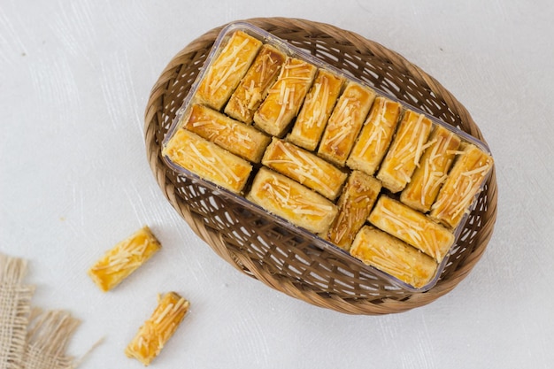 Homemade Indonesian pineapple tart cookies or Nastar served to celebrate Idul Fitri or Eid al Fitr