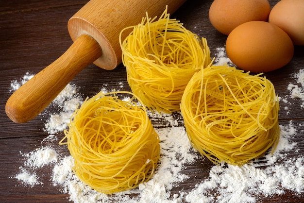 Homemade Italian pasta, eggs and flour