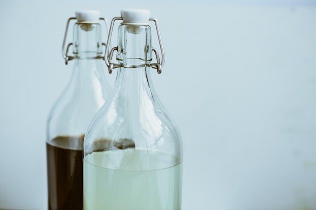 Homemade Kombucha with lime and lemon in the bottle