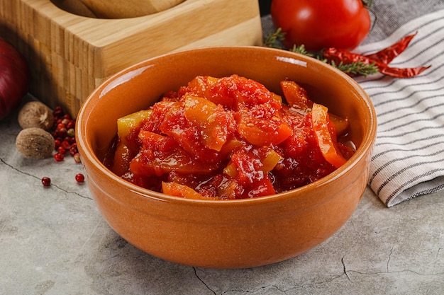 Homemade Lecho with tomato and paprika