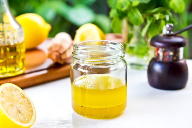 Homemade Lemon vinaigrette dressing by fresh ingredients