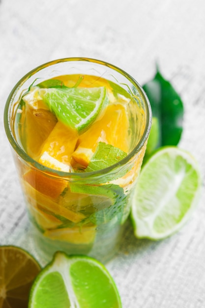 homemade lemonade with lime and mint