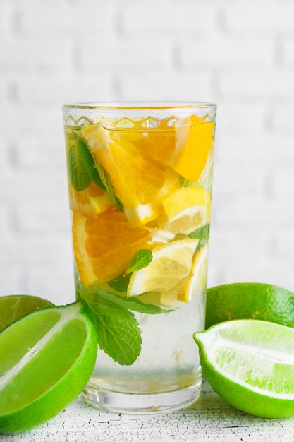 homemade lemonade with lime and mint