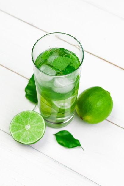 Homemade lemonade with lime and mint