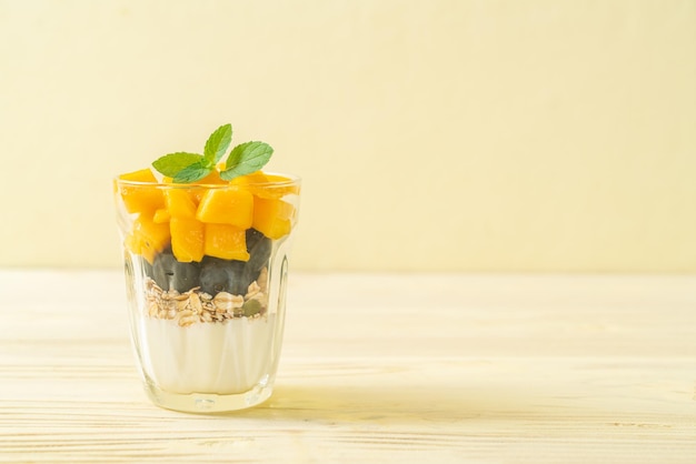 Homemade mango and blueberry with yogurt and granola