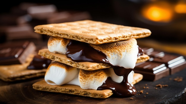 Homemade marshmallow smores with chocolate on crackers