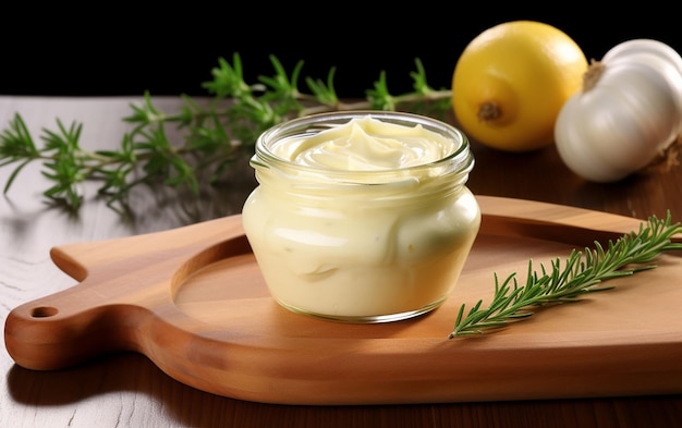 homemade mayonnaise sauce in a jar