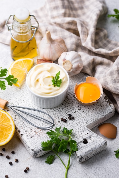 Homemade mayonnaise sauce with ingredient