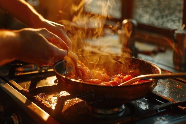 Photo homemade meal preparation in kitchen