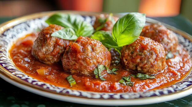 Photo homemade meatballs ground beef and pork in tomato sauce