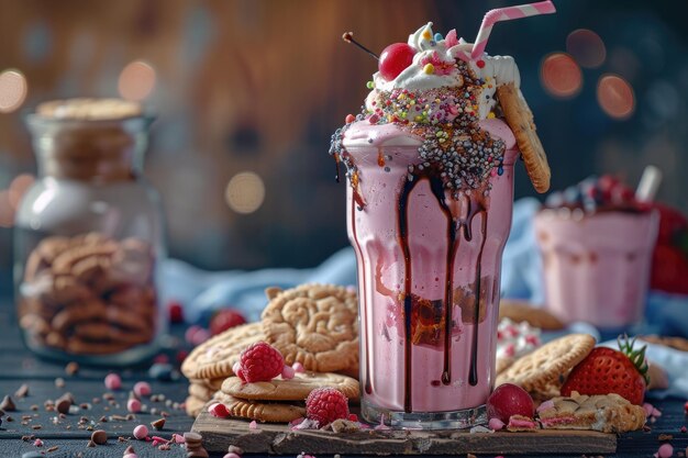 Photo homemade milkshake with cookies