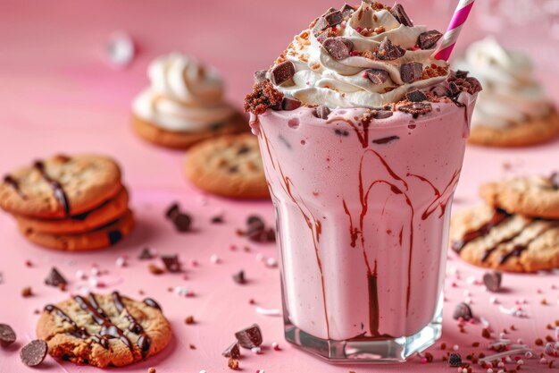 Photo homemade milkshake with cookies