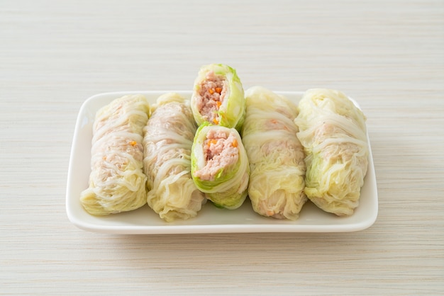 Homemade Minced Pork Wrapped in Chinese Cabbage or Steamed Cabbage Stuff Mince Pork