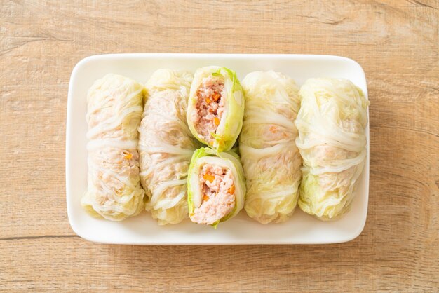 Homemade Minced Pork Wrapped in Chinese Cabbage or Steamed Cabbage Stuff Mince Pork